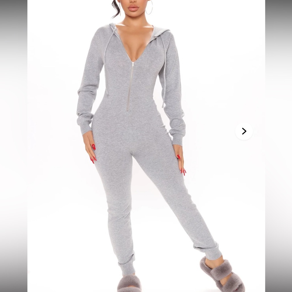 Gray hooded jumpsuit